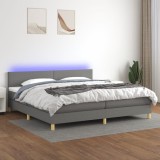 vidaXL Pat cu arcuri, saltea și LED, gri &icirc;nchis, 200x200 cm, textil