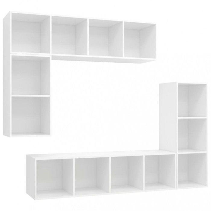 Set dulap TV, 4 piese, alb, lemn prelucrat
