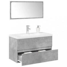 vidaXL Set mobilier de baie, 3 piese, gri beton, lemn compozit 3324912