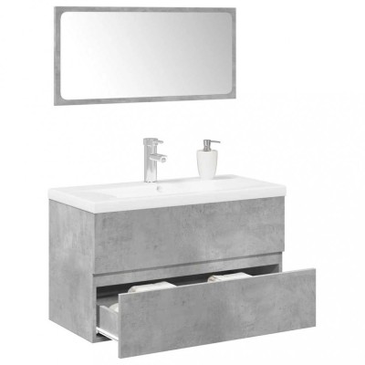 vidaXL Set mobilier de baie, 3 piese, gri beton, lemn compozit 3324912 foto