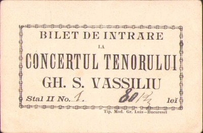 HST A55 Bilet intrare concert tenor Gh S Vassiliu foto