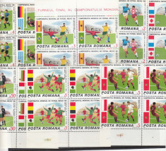 ROMANIA 1986 LP 1157 TURNEUL FINAL C.M. FOTBAL MEXIC 1986 BLOCURI 4 TIMBRE MNH foto