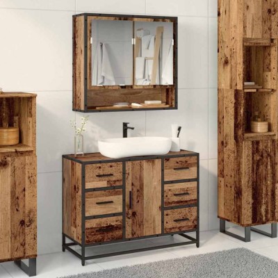 vidaXL Set de mobilier pentru baie 2 pcs Lemn vechi 80 x 33 x 60 cm 3402426 foto