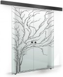 Usa culisanta Boss &reg; Duo Black model Tree negru, 60+60x215 cm, sticla mata securizata, glisanta in ambele directii, Modern Glass Art