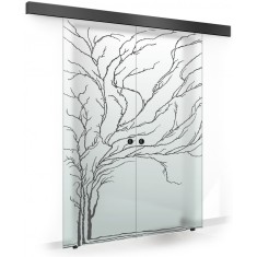 Usa culisanta Boss &reg; Duo Black model Tree negru, 60+60x215 cm, sticla mata securizata, glisanta in ambele directii