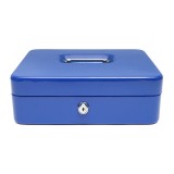Caseta metalica pentru bani, albastra, cu incuietoare si 2 chei, 250x200x90 mm