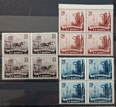 Centenarul Industriei Petroliere - Lp 442 / 1957 - serie MNH in blocuri de 4 foto