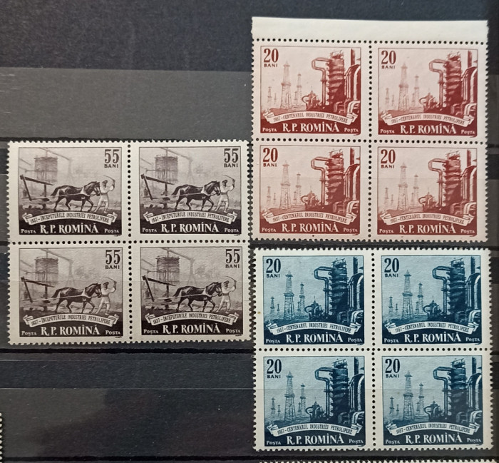 Centenarul Industriei Petroliere - Lp 442 / 1957 - serie MNH in blocuri de 4