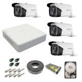 Kit complet 4 camere supraveghere exterior 5MP TURBOHD HIKVISION 40 m IR, sursa alimentare, accesorii hard 1TB SafetyGuard Surveillance