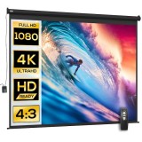 HOMCOM Ecran de Proiectie 120 Inch Format 4:3 Reglabil cu Telecomanda, Ecran de Proiectie Compact, 244x183 cm, Negru