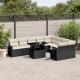 vidaXL Set canapele de grădină cu perne, 10 piese, negru, poliratan