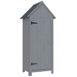 Outsunny Căsuță pentru Unelte din Lemn cu 3 Rafturi cu Acoperiș Impermeabil din Bitum, 77.5x54.2x179.5 cm, Gri | Aosom Romania