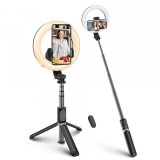 Selfie Stick Bluetooth Techsuit Q07 Ring Light, Universal, Negru