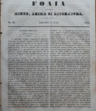 Foaia pentru minte, inima si literatura, nr. 22, 1853, Brasov, Redactor Iacob Muresanu