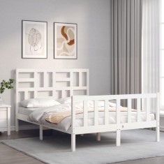 vidaXL Cadru de pat fără saltea, alb, 140x190 cm, lemn masiv de pin 3193057