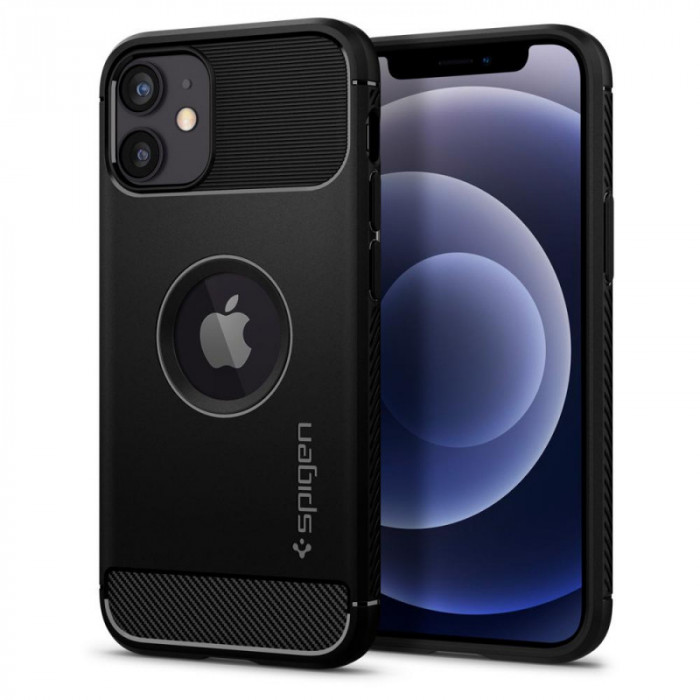 Husa TPU Spigen Rugged Armor pentru Apple iPhone 12 mini, Neagra ACS01743