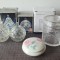 Lot 4 x bomboniera vintage: 2 Crystal multi-purpose (bomboniera, bijuterii, scrumiera), 1 cristal English Home + 1 portelan Limoges / Le Roy, France