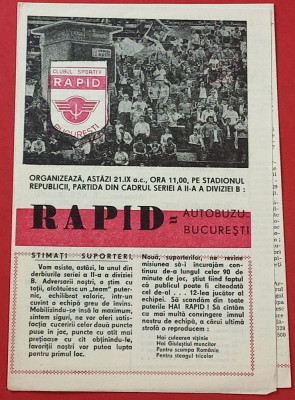 Program meci fotbal RAPID BUCURESTI - AUTOBUZUL BUCURESTI (21.09.1980) foto