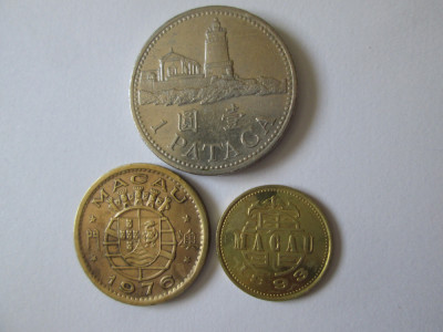 Lot 3 monede Macau:1 Pataca 1998 + 10 Avos 1976 si 1993 in stare foarte buna foto