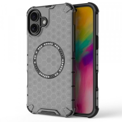 Husa MagSafe pentru Apple iPhone 16, Techsuit, HoneyComb Shield, Neagra foto