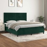 vidaXL Pat box spring cu saltea, verde &icirc;nchis, 160x200 cm, catifea 3143154