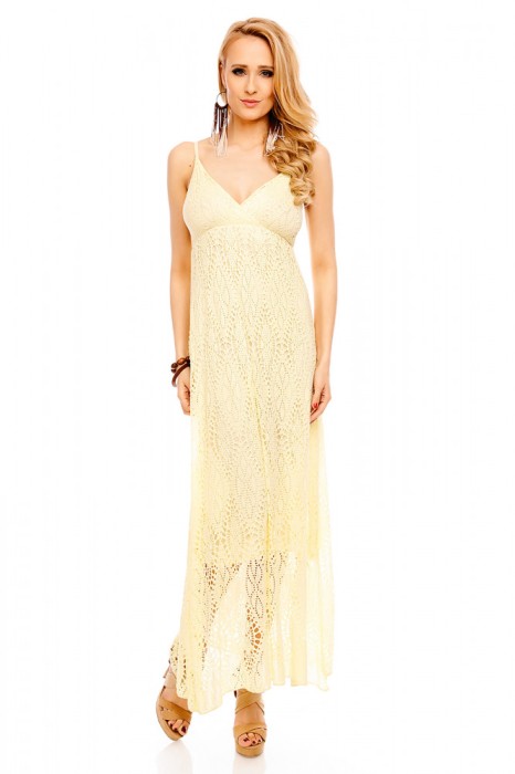 N787-9 Rochie lunga din dantela cu decolteu in V
