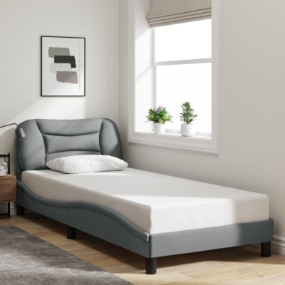 vidaXL Cadru de pat fără saltea, gri deschis, 90x200 cm, textil foto