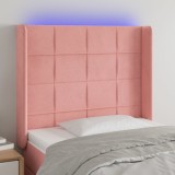 vidaXL Tăblie de pat cu LED, roz, 103x16x118/128 cm, catifea