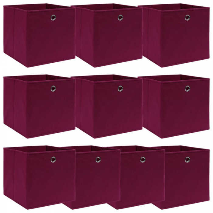 Cutii depozitare, 10 buc., roșu &icirc;nchis, 32x32x32 cm, textil