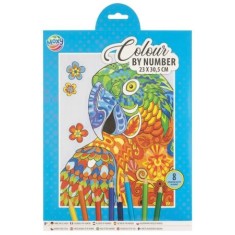 Set creativ, Coloreaza pe numere, A4, 8 creioane colorate, papagal, Moxy