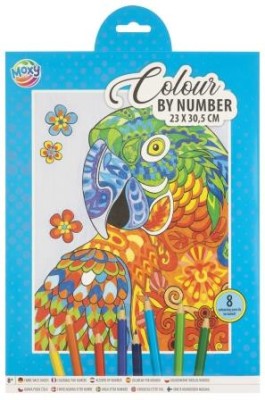 Set creativ, Coloreaza pe numere, A4, 8 creioane colorate, papagal, Moxy foto