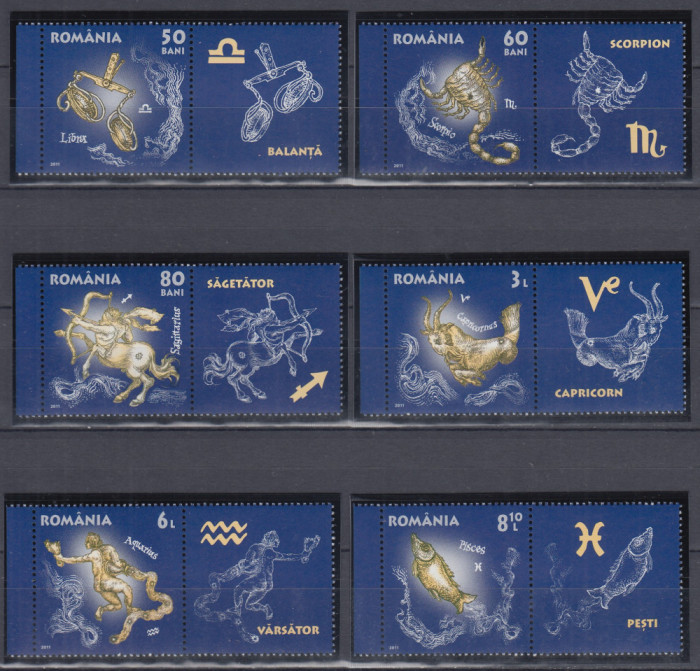 ROMANIA 2011 LP 1919 d ZODIAC II SERIE CU VINIETE MNH