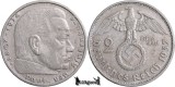 1937 G, 2 Reichsmark - Paul von Hindenburg - Al Treilea Reich (Germania nazistă), Europa, Argint