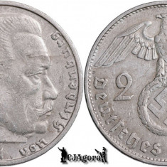 1937 G, 2 Reichsmark - Paul von Hindenburg - Al Treilea Reich (Germania nazistă)