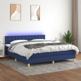 Cumpara ieftin Pat cu arcuri, saltea și LED, albastru, 160x200 cm, textil