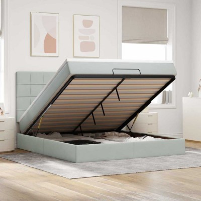 vidaXL Cadru de pat otoman cu saltele Gri deschis 180x200cm catifea 3314336 foto