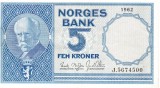 Norvegia 5 Kroner 1962 P-30g Seria 5674500