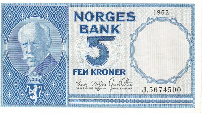 Norvegia 5 Kroner 1962 P-30g Seria 5674500