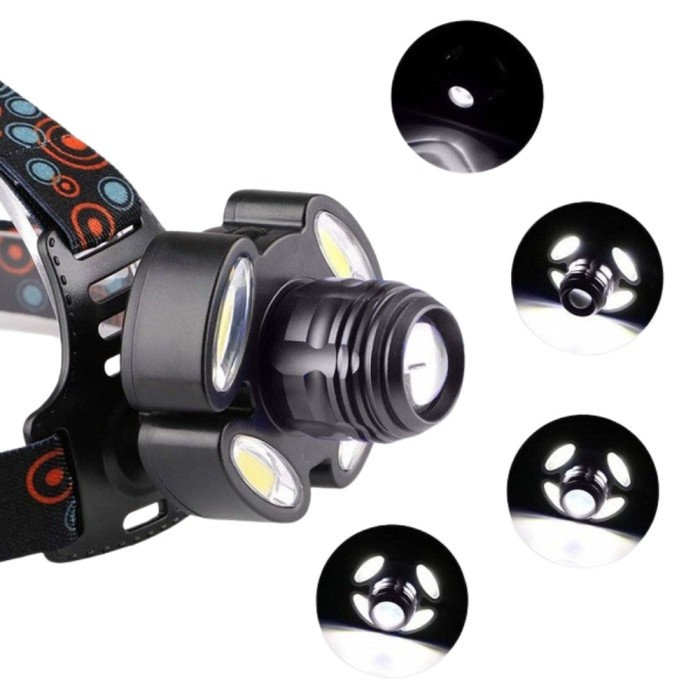 Lanterna de cap 5LED, CREE/4COB, 1200lm, 6500K, USB, strobo, 100m