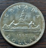(A488) MONEDA DIN ARGINT CANADA - 1 DOLLAR 1962, REGINA ELISABETA II, 23,33 GR., America de Nord
