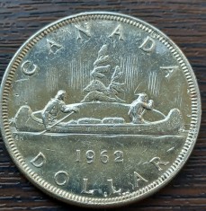 (A488) MONEDA DIN ARGINT CANADA - 1 DOLLAR 1962, REGINA ELISABETA II, 23,33 GR.