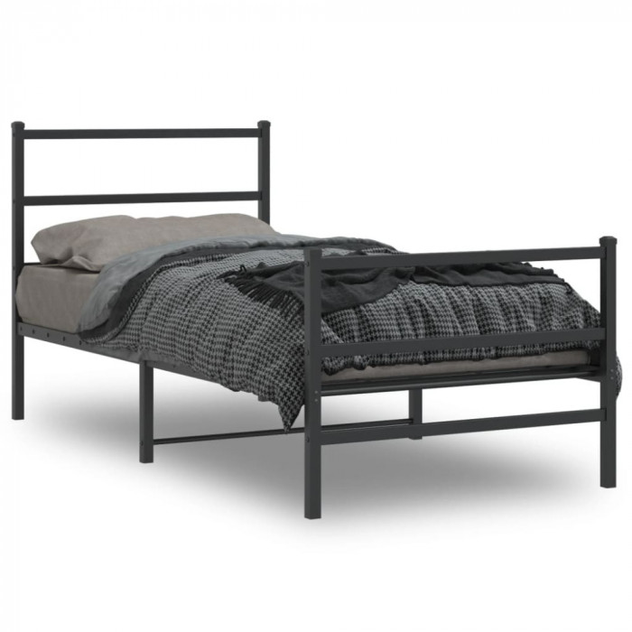 vidaXL Cadru pat metalic cu tăblii de cap/picioare&nbsp; negru, 90x190 cm