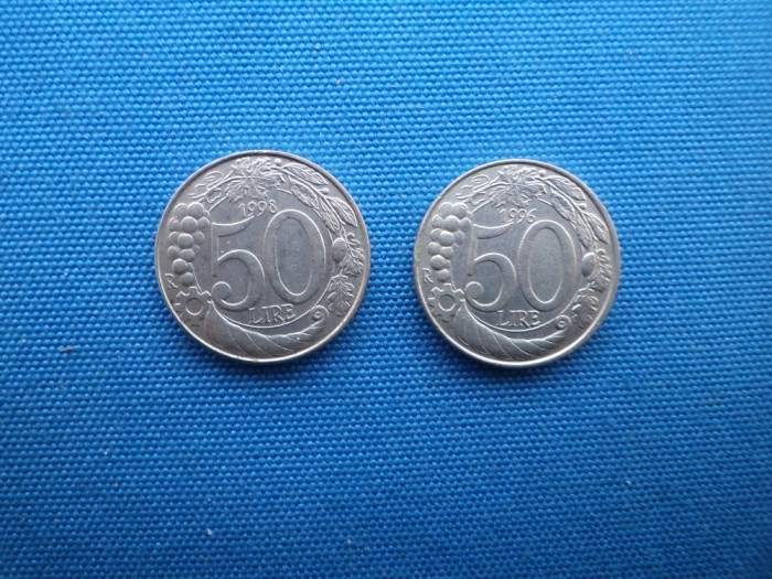 LOT 50 LIRE ,2 BUCATI ,ANII 90 , ANI DIFERITI / ITALIA