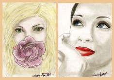 Portrete feminine - pastel pe hartie, 2 studii grafice originale semnate 22x31cm foto