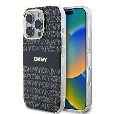 Husa pentru Apple iPhone 16 Pro Max, DKNY, Repeat Texture Pattern With Stripe, Neagra foto