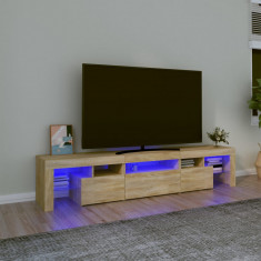 vidaXL Comodă TV cu lumini LED, stejar sonoma, 200x36,5x40 cm