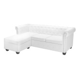 VidaXL Canapea Chesterfield &icirc;n formă de L, piele artificială, alb