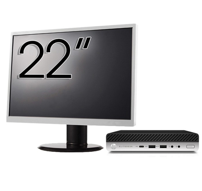 Pachet Calculator Second Hand HP EliteDesk 800 G3 Mini PC, Intel Core i7-7700T 2.90 - 3.80GHz, 8GB DDR4, 256GB SSD, Wi-Fi + Monitor 22 Inch NewTechnol