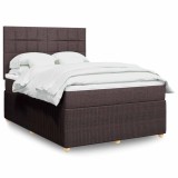 VidaXL Pat continental cu saltea, maro &icirc;nchis, 140x200 cm, textil