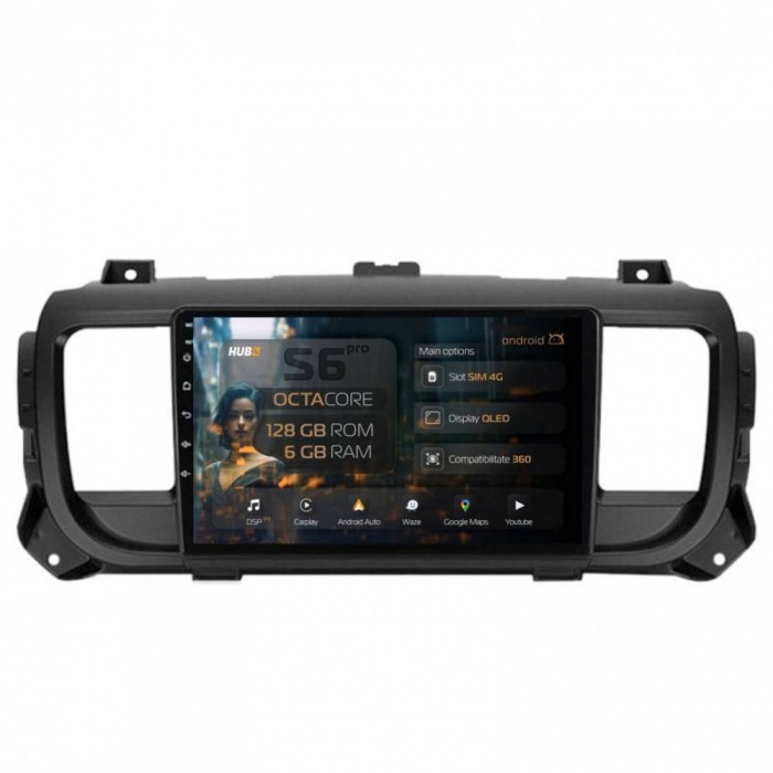 Navigatie Toyota Proace (2016+) 6GB RAM Android 13 Octacore Slot Sim 4G DSP GPS Wi-FI Carplay Android Auto USB Bluetooth Waze Touchscreen 9 Inch